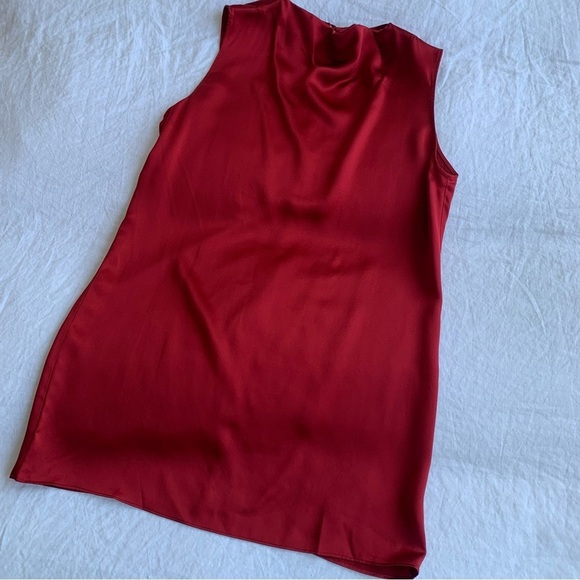NWT Reformation Serina Silk Mock High Boat Neck Sleeveless Mini Dress Sangre Red - Picture 7 of 11